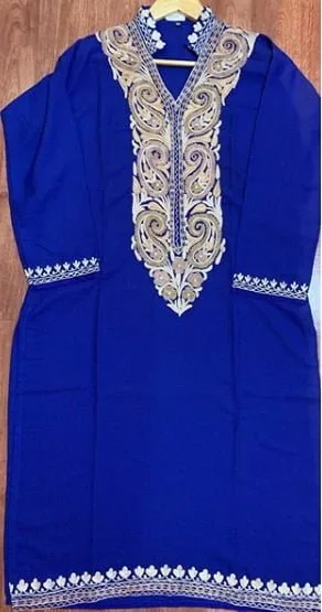 Cotton Kurta Blue with Ariwork - Image 2