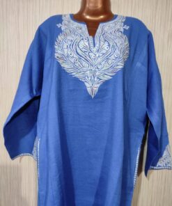 Blue Raffle wool Pheran with Tilla Work