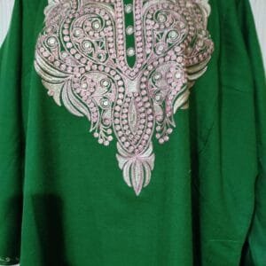 Green Raffle wool Pheran with Tilla Work