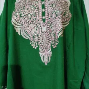 Green Raffle wool Pheran with Tilla Work