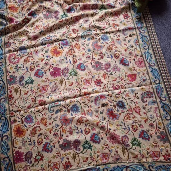 Pashmina Kashmiri Shawl Blue, Full Embroidery Work - Image 2