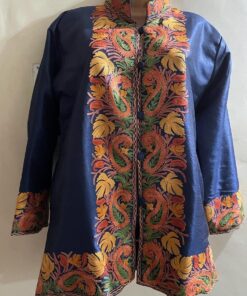 Blue Kashmiri Short Jacket with Floral Work in Silk