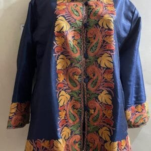 Blue Kashmiri Short Jacket with Floral Work in Silk