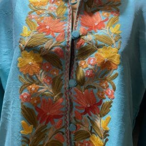 Cyan Kashmiri Short Jacket with Floral Work in Silk