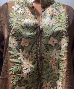 Golden Kashmiri Short Jacket with Floral Work in Silk