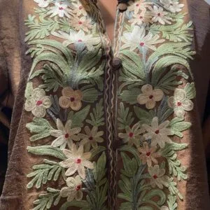 Golden Kashmiri Short Jacket with Floral Work in Silk