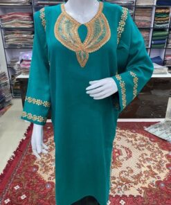 Turquoise Color Woolen Pheran with Kashmiri Design Tilla Work