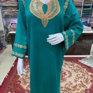 Turquoise Color Woolen Pheran with Kashmiri Design Tilla Work