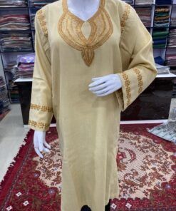 Beige Color Woolen Pheran with Kashmiri Design Tilla Work