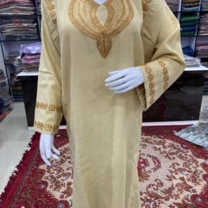 Beige Color Woolen Pheran with Kashmiri Design Tilla Work