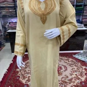 Beige Color Woolen Pheran with Kashmiri Design Tilla Work
