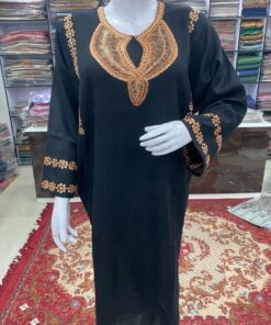 Black Color Woolen Pheran with Kashmiri Design Tilla Work