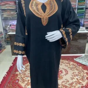 Black Color Woolen Pheran with Kashmiri Design Tilla Work