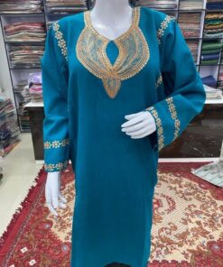 Blue Color Woolen Pheran with Kashmiri Design Tilla Work