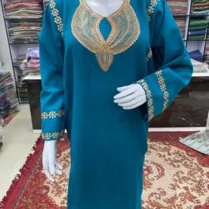 Blue Color Woolen Pheran with Kashmiri Design Tilla Work