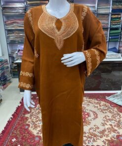 Amber Color Woolen Pheran with Kashmiri Design Tilla Work