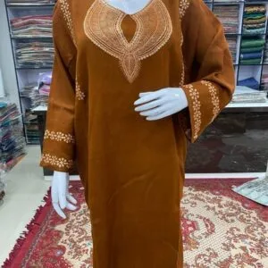 Amber Color Woolen Pheran with Kashmiri Design Tilla Work