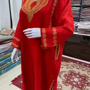 Red Color Woolen Pheran with Kashmiri Design Tilla Work
