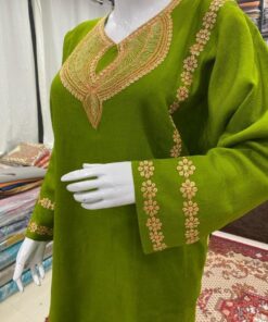Parrot Green Color Woolen Pheran with Kashmiri Design Tilla Work