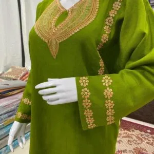 Parrot Green Color Woolen Pheran with Kashmiri Design Tilla Work