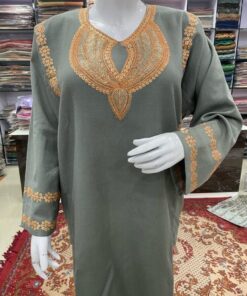 Nickel Color Woolen Pheran with Kashmiri Design Tilla Work