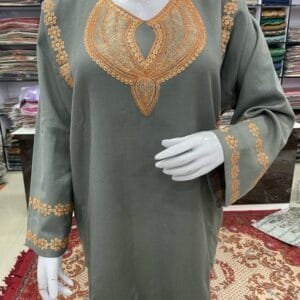 Nickel Color Woolen Pheran with Kashmiri Design Tilla Work