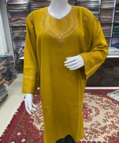Olive Color Woolen Pheran with Kashmiri Design Tilla Work