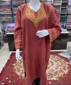 Pink Color Woolen Pheran with Kashmiri Design Tilla Work