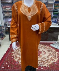 Rust Color Woolen Pheran with Kashmiri Design Tilla Work