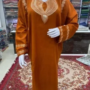 Rust Color Woolen Pheran with Kashmiri Design Tilla Work