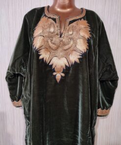 Green Velvet Pheran with Kashmiri Design Tilla Work