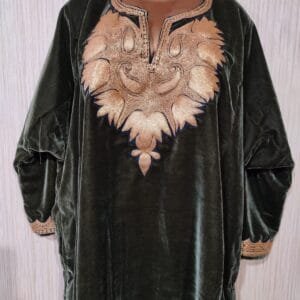 Green Velvet Pheran with Kashmiri Design Tilla Work