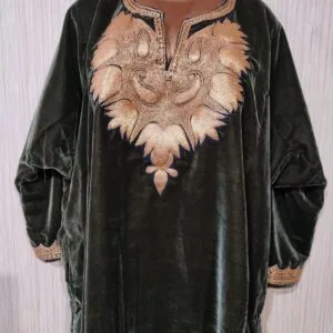 Green Velvet Pheran with Kashmiri Design Tilla Work
