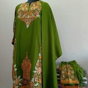 Pure Raffle Wool Pheran with Stole in Parrot Green