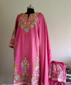 Pure Raffle Wool Pheran with Stole in Pink Colour