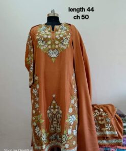 Pure Raffle Wool Pheran with Stole in Rust Colour