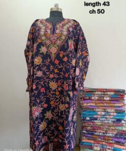 Full Jaali Aari work Pheran on Pure Raffal in Purple Colour