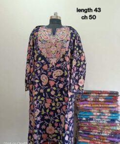 Full Jaali Aari work Pheran on Pure Raffal in Violet Color