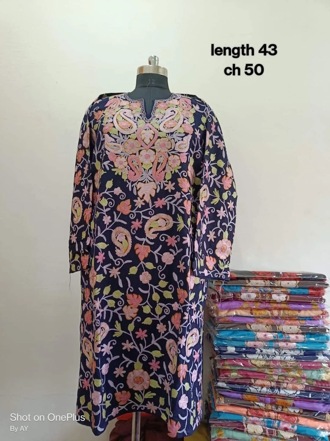 Full Jaali Aari work Pheran on Pure Raffal in Violet Color