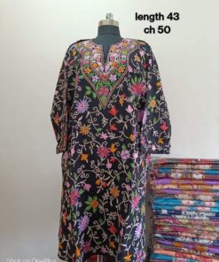 Full Jaali Aari work Pheran on Pure Raffal in Black Color