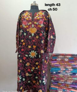 Full Jaali Aari work Pheran on Pure Raffal in Dark Brown