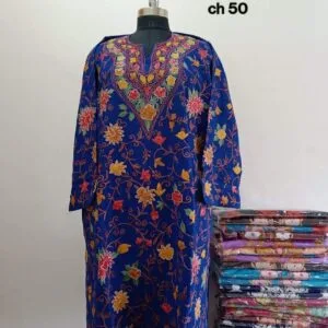 Full Jaali Aari work Pheran on Pure Raffal in Ultra Violet Color