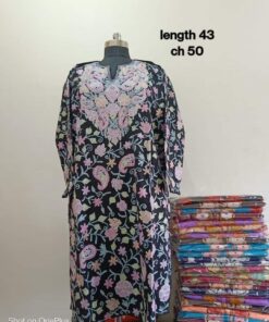 Full Jaali Aari work Pheran on Pure Raffal in Dark Blue Color
