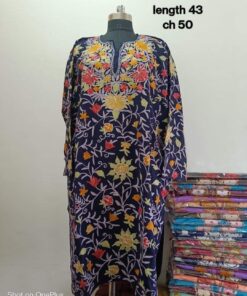 Full Jaali Aari work Pheran on Pure Raffal in Dark Purple Color