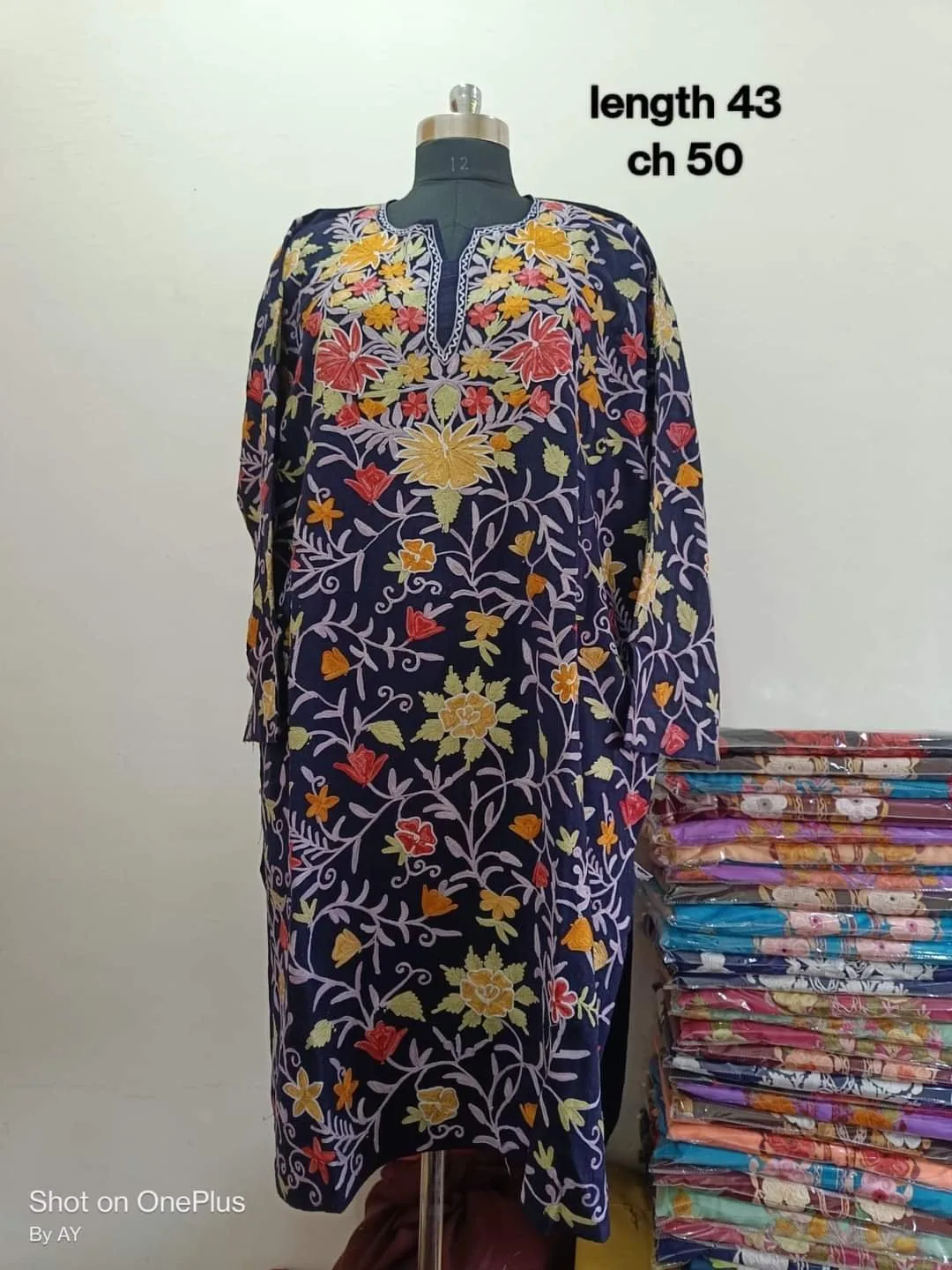 Full Jaali Aari work Pheran on Pure Raffal in Dark Purple Color