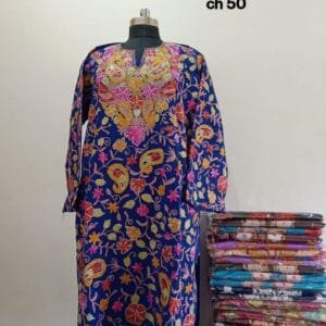 Full Jaali Aari work Pheran on Pure Raffal in Lavender Color