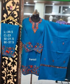 3-Piece Pheran Set in Pure Raffle Wool in Blue Colour