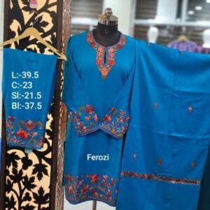 3-Piece Pheran Set in Pure Raffle Wool in Blue Colour