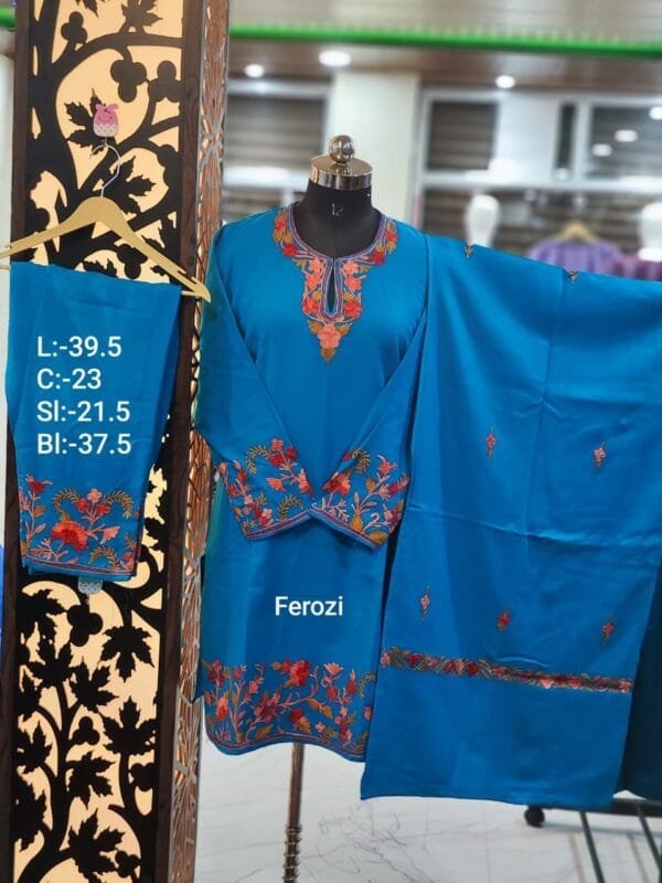 3-Piece Pheran Set in Pure Raffle Wool in Blue Colour