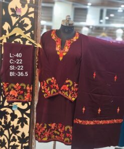 3-Piece Pheran Set in Pure Raffle Wool in Wine Colour